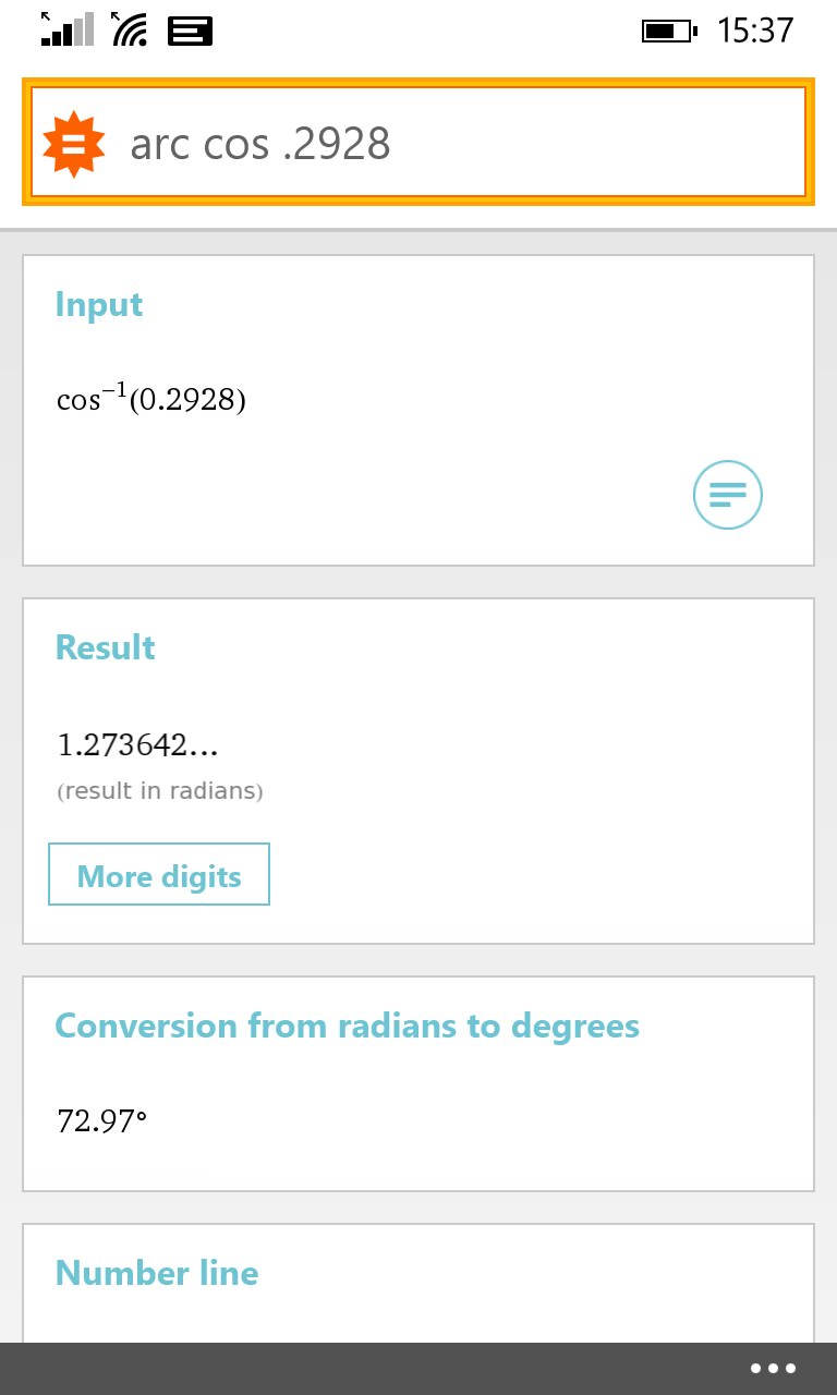 Screenshot, WolframAlpha for Windows Phone