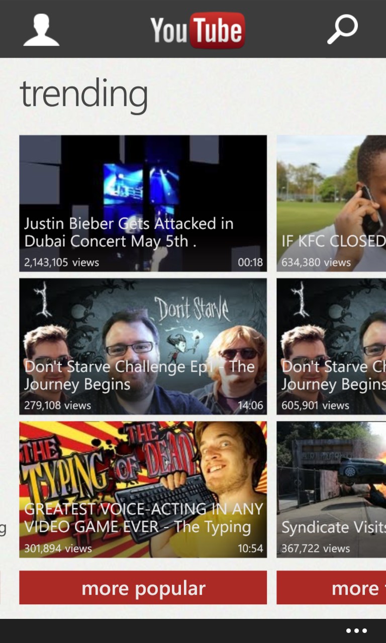 Screenshot, YouTube client