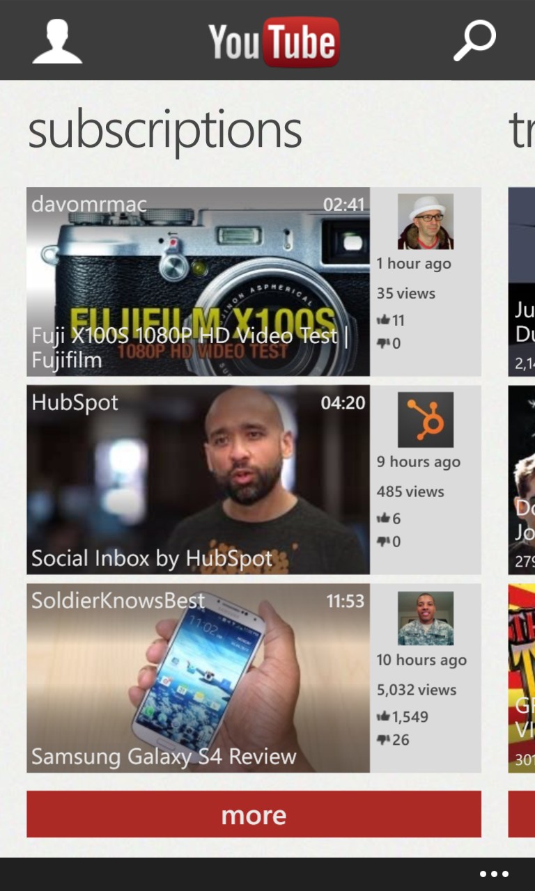 Screenshot, YouTube client