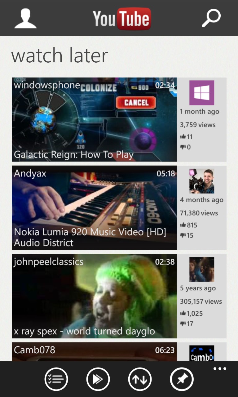 Screenshot, YouTube client