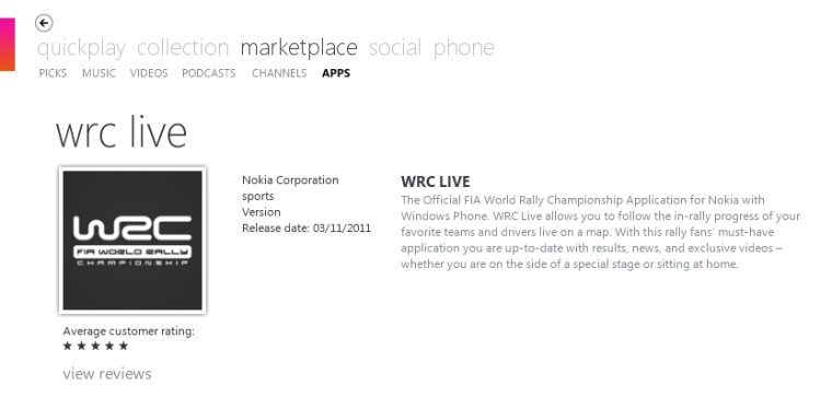 WRC Live on Windows Phone