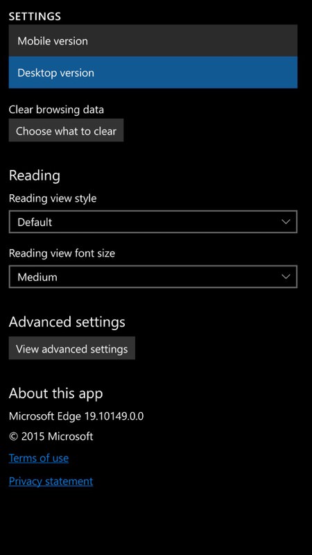 Screenshot, Windows 10 Mobile Build 10149