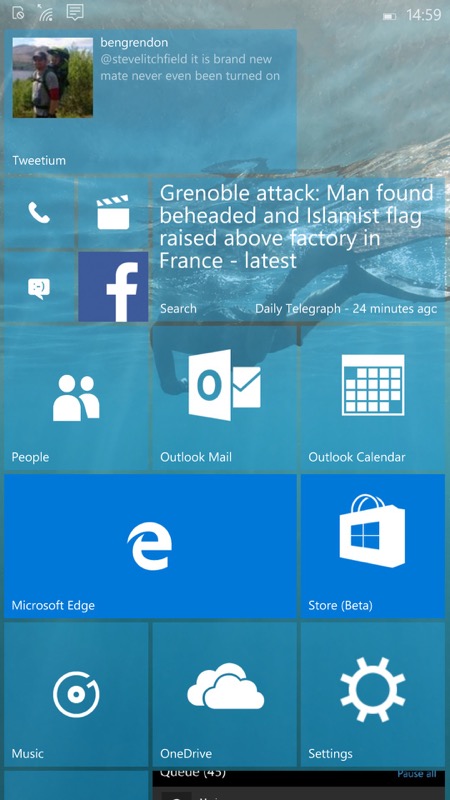 Screenshot, Windows 10 Mobile Build 10149