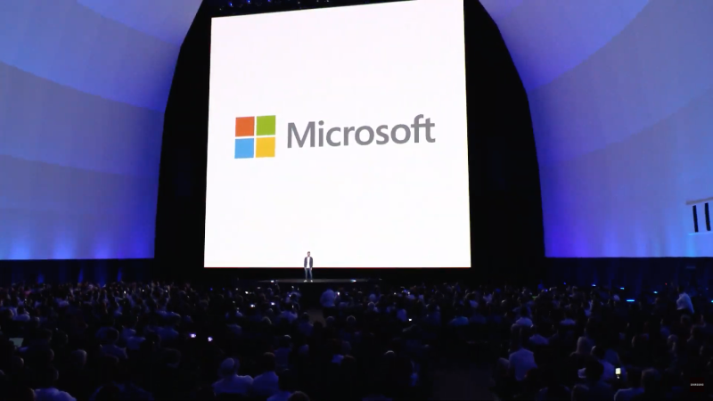 Microsoft logo over stage