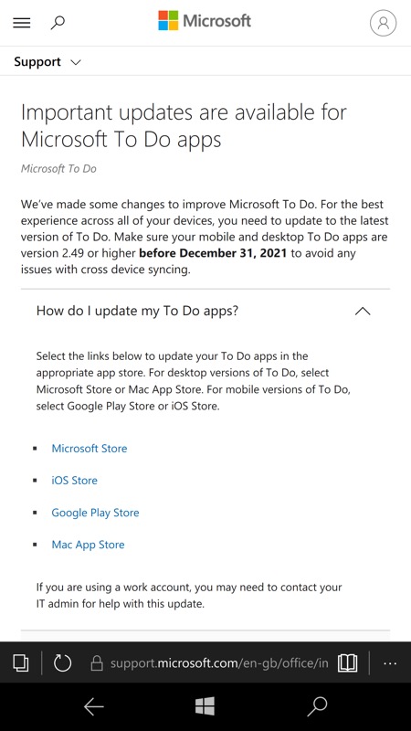 Microsoft Sets Date For To Do Sync Stoppage