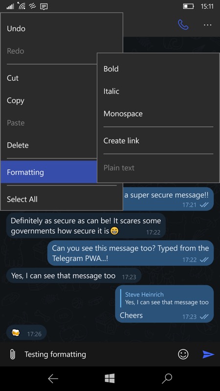 Screenshot, Unigram for Telegram