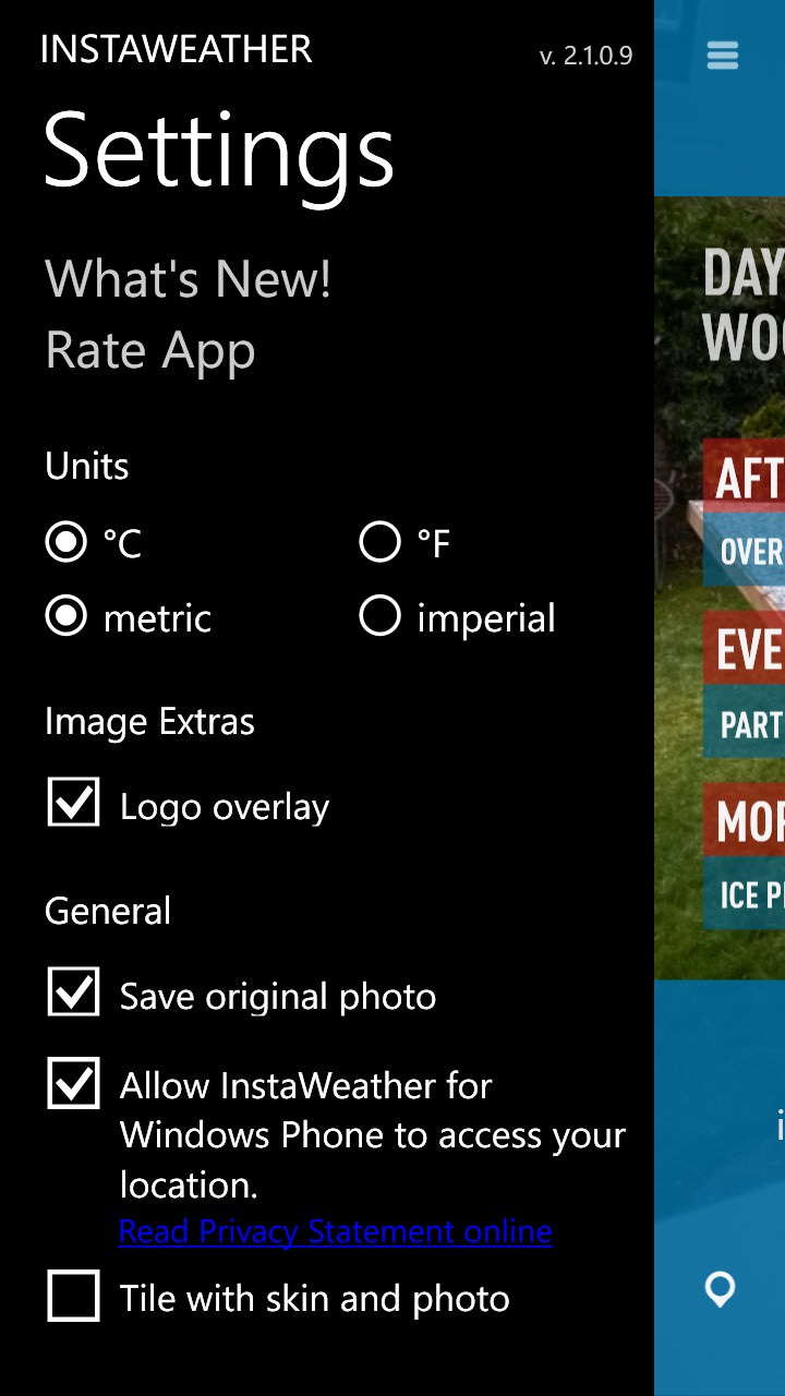 Screenshot, InstaWeather Pro on Windows Phone