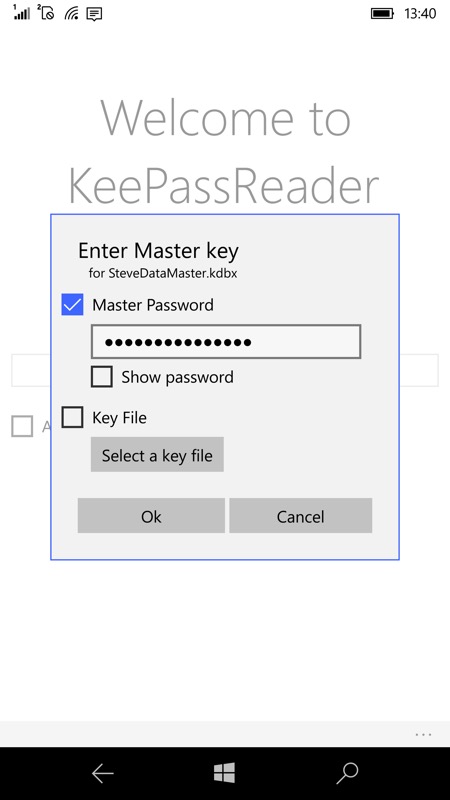 Screenshot, KeePassreader UWP