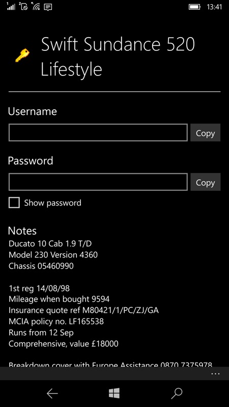 Screenshot, KeePassreader UWP