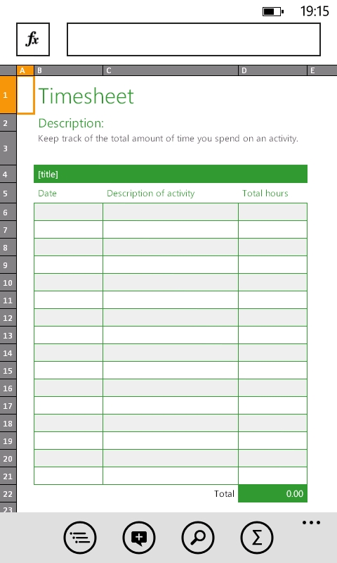 Examples of the supplied Excel templates