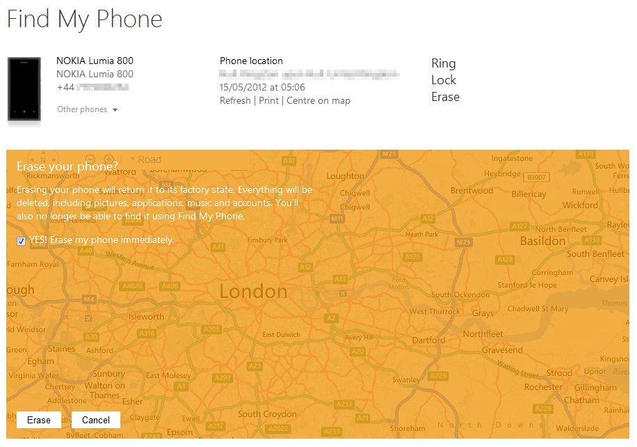 Remote erasing your WP7 device