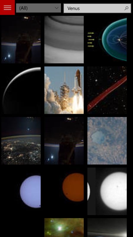 Screenshot, NASA Picture Galleries UWP