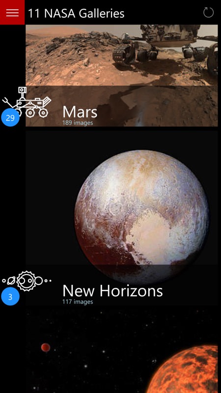 Screenshot, NASA Picture Galleries UWP