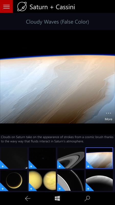 Screenshot, NASA Picture Galleries UWP