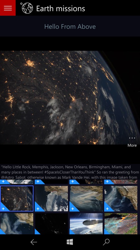 Screenshot, NASA Picture Galleries UWP