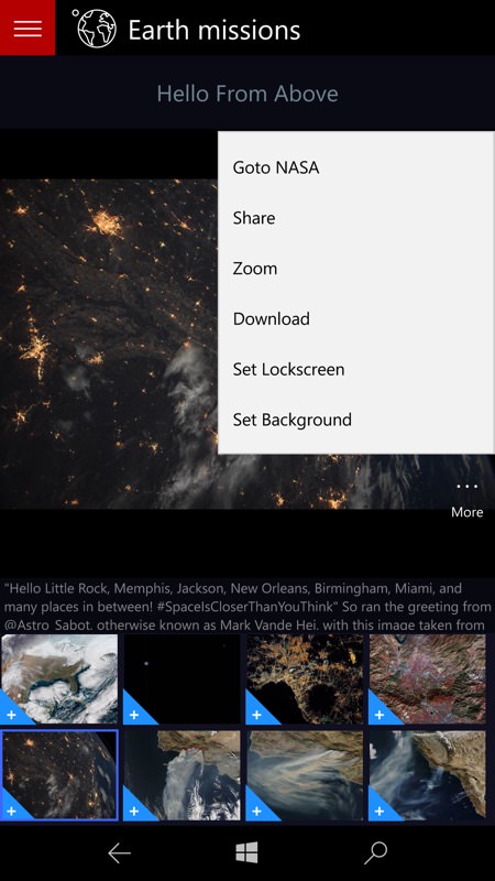 Screenshot, NASA Picture Galleries UWP