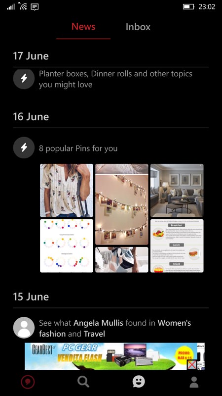 Screenshot, Piny Pinterest client