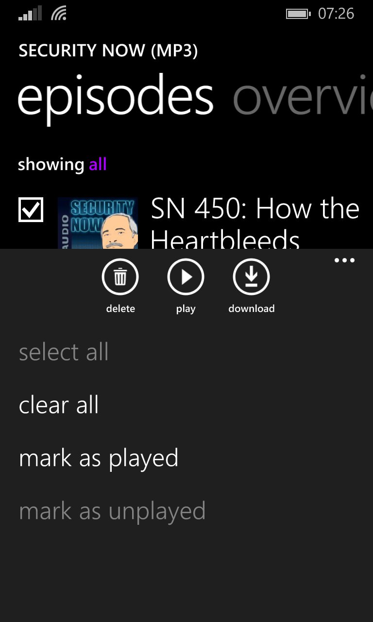 Screenshot, Podcasts from Windows Phone 8.1