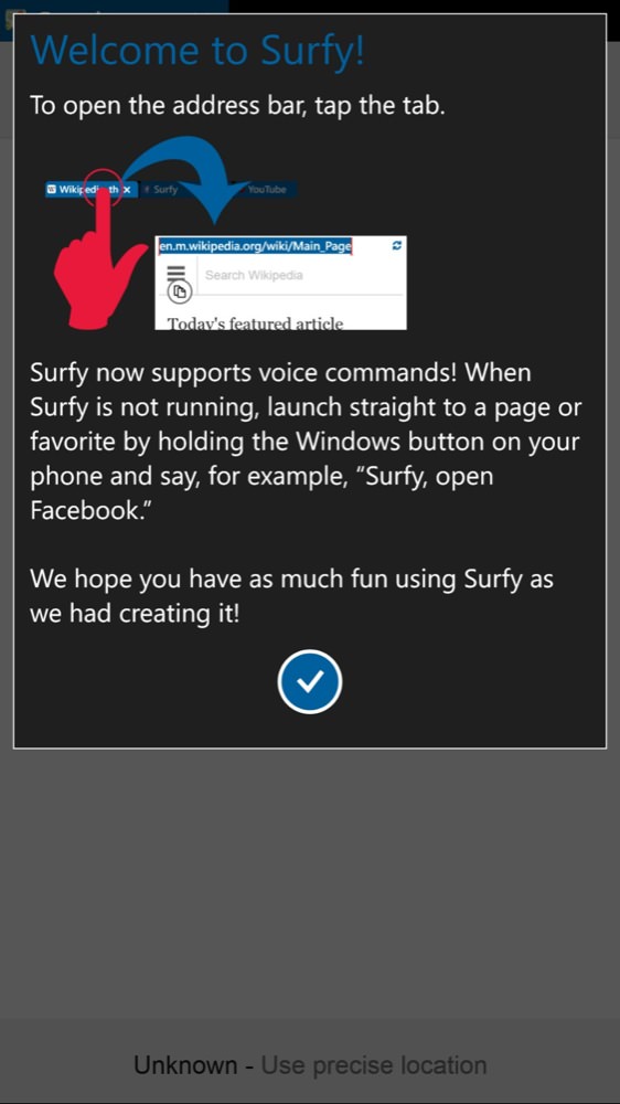 Screenshot, Surfy browser for WP