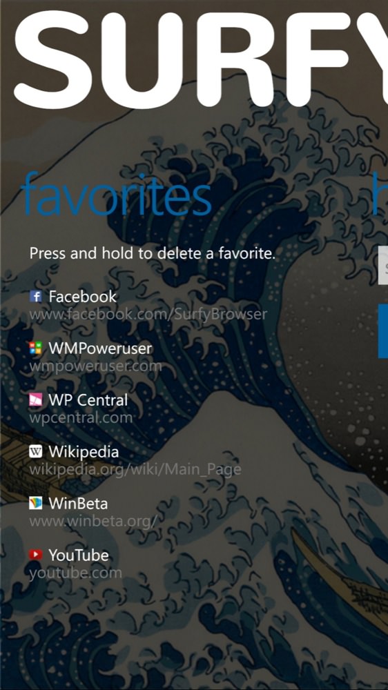 Screenshot, Surfy browser for WP