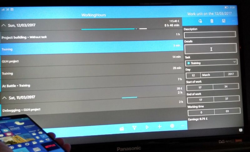 WorkingHours UWP screenshot