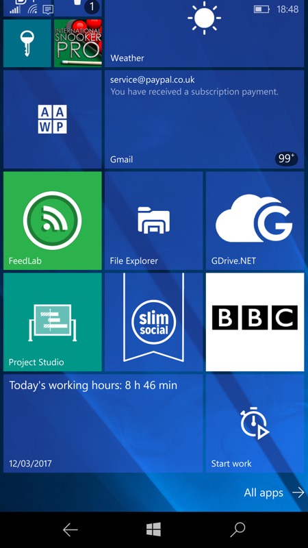 WorkingHours UWP screenshot