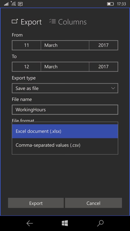 WorkingHours UWP screenshot